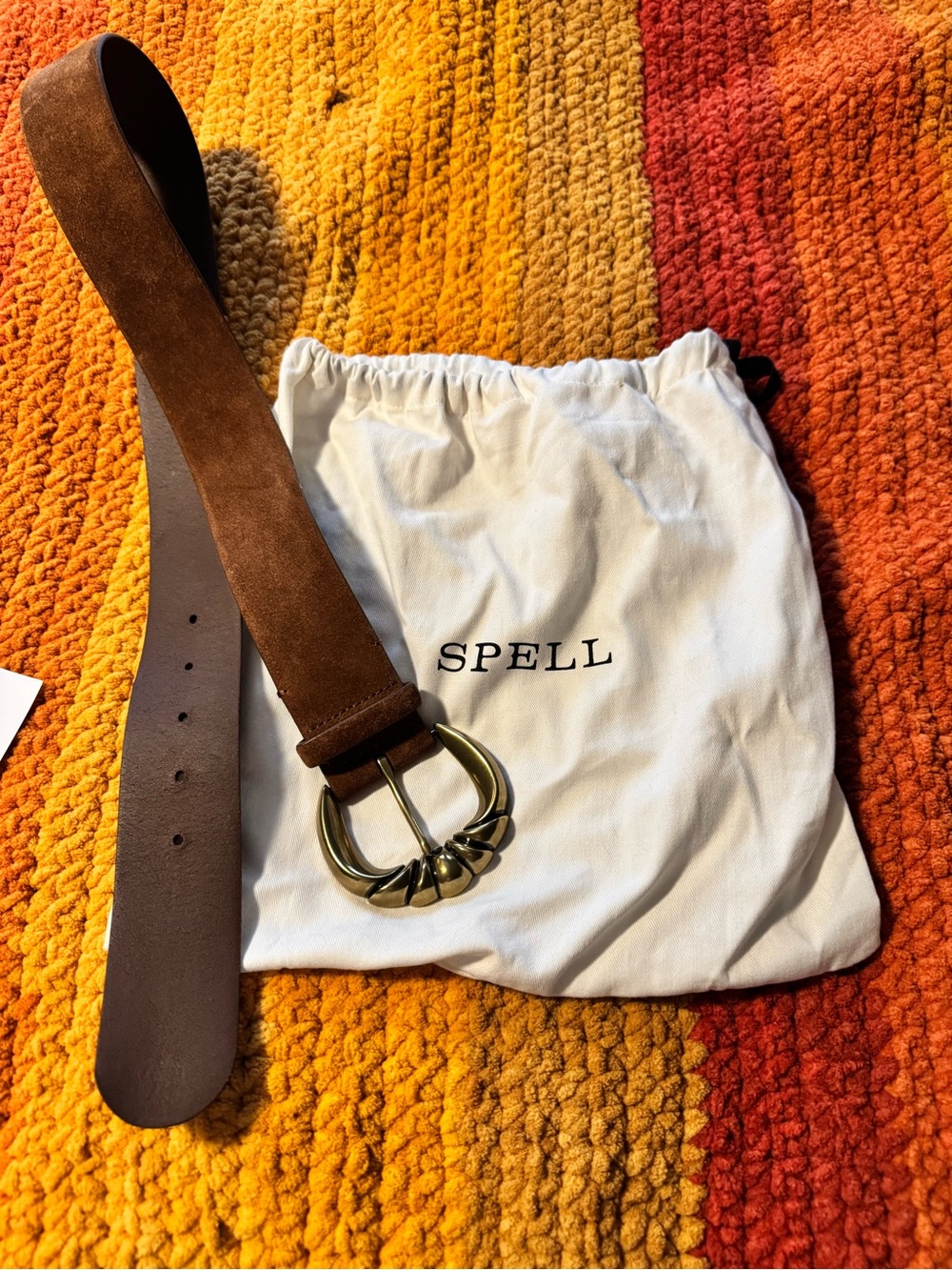 Spell Brown Leather Suede Belt with Decorative Buckle